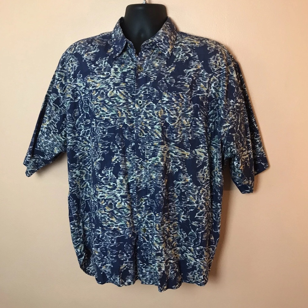 Expressions Worldwide Blue Space Dye Short Sleeve Button Down Shirt Men XL